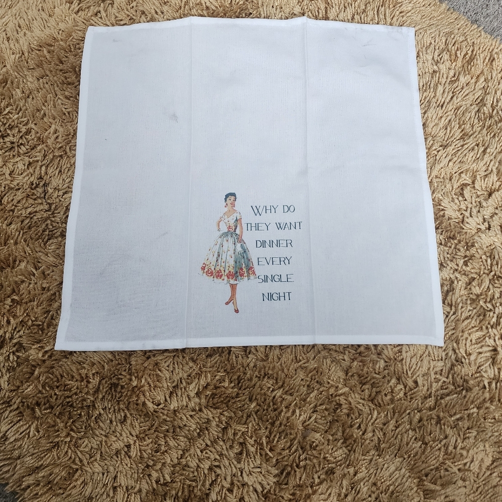 White Kitchen Towel with Vintage Print